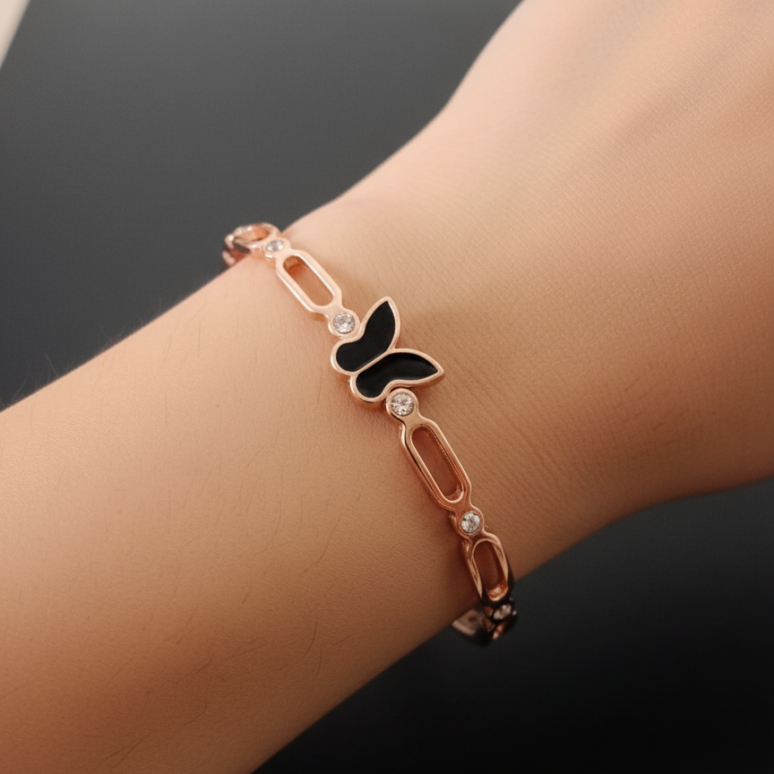 Chic Black Butterfly Rose Gold Bracelet for Women