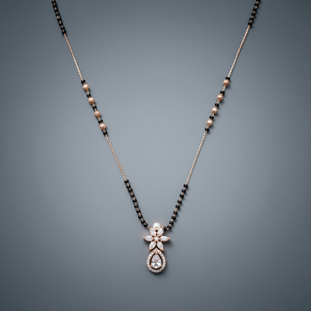 Rose Gold Floral Pearl & Teardrop Mangalsutra