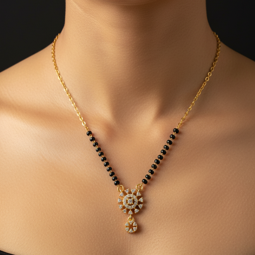 Gold Plated Sunburst AD Mangalsutra for Daily Wear