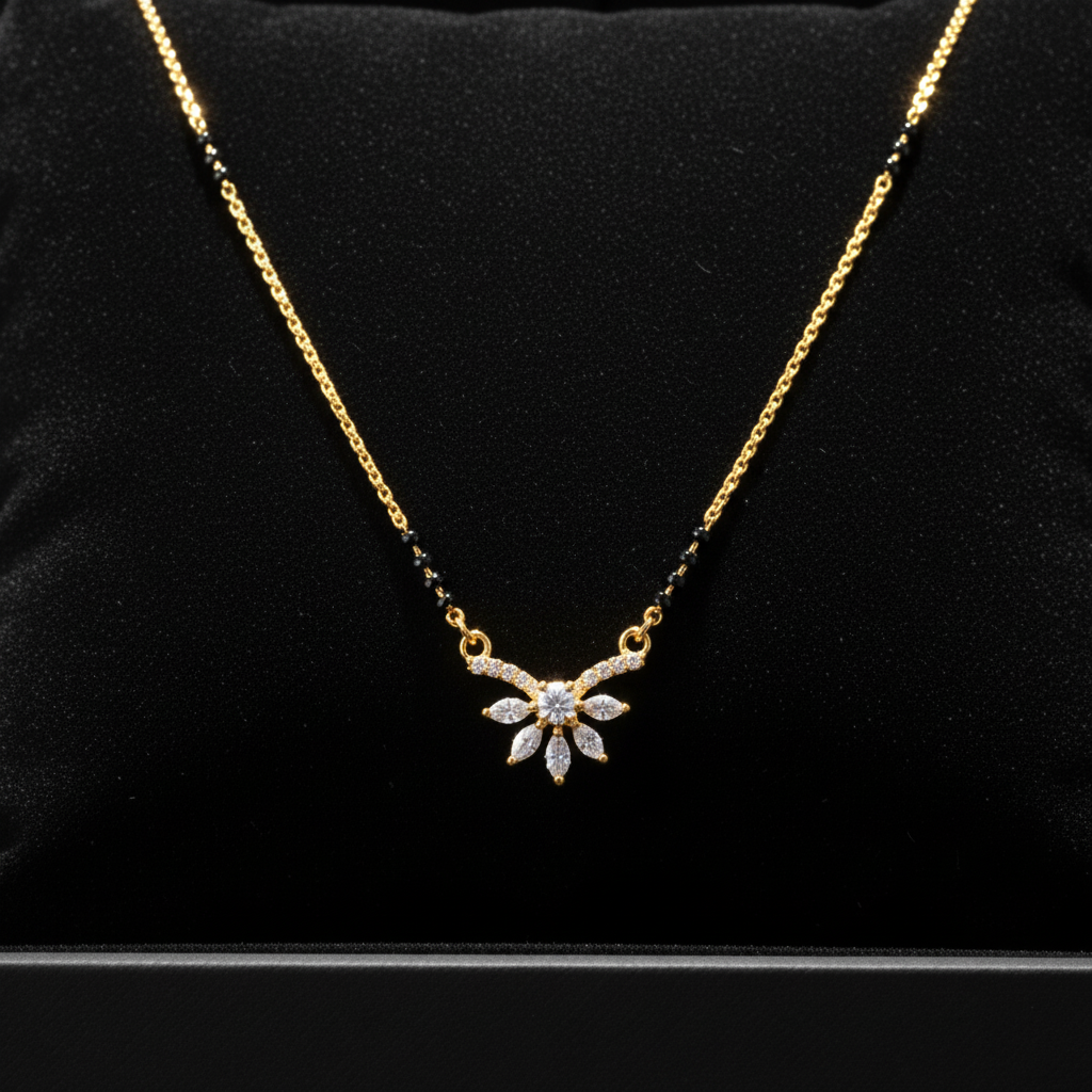 Dainty Gold Plated Marquise Cluster AD Mangalsutra