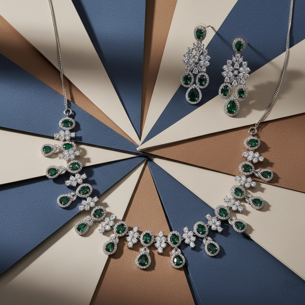 Grand AD Gemstone Cluster Bridal Necklace Set