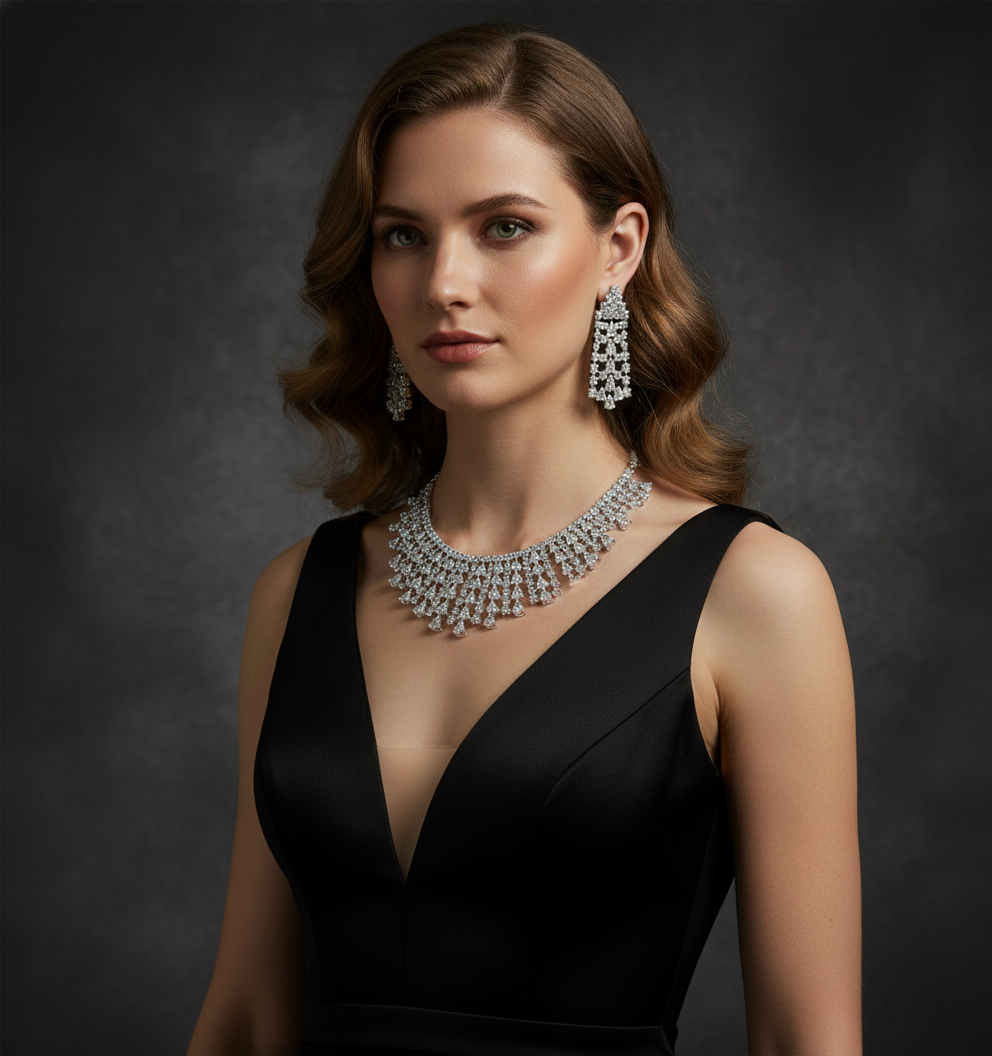 Grand Bridal Statement AD Diamond Necklace Set