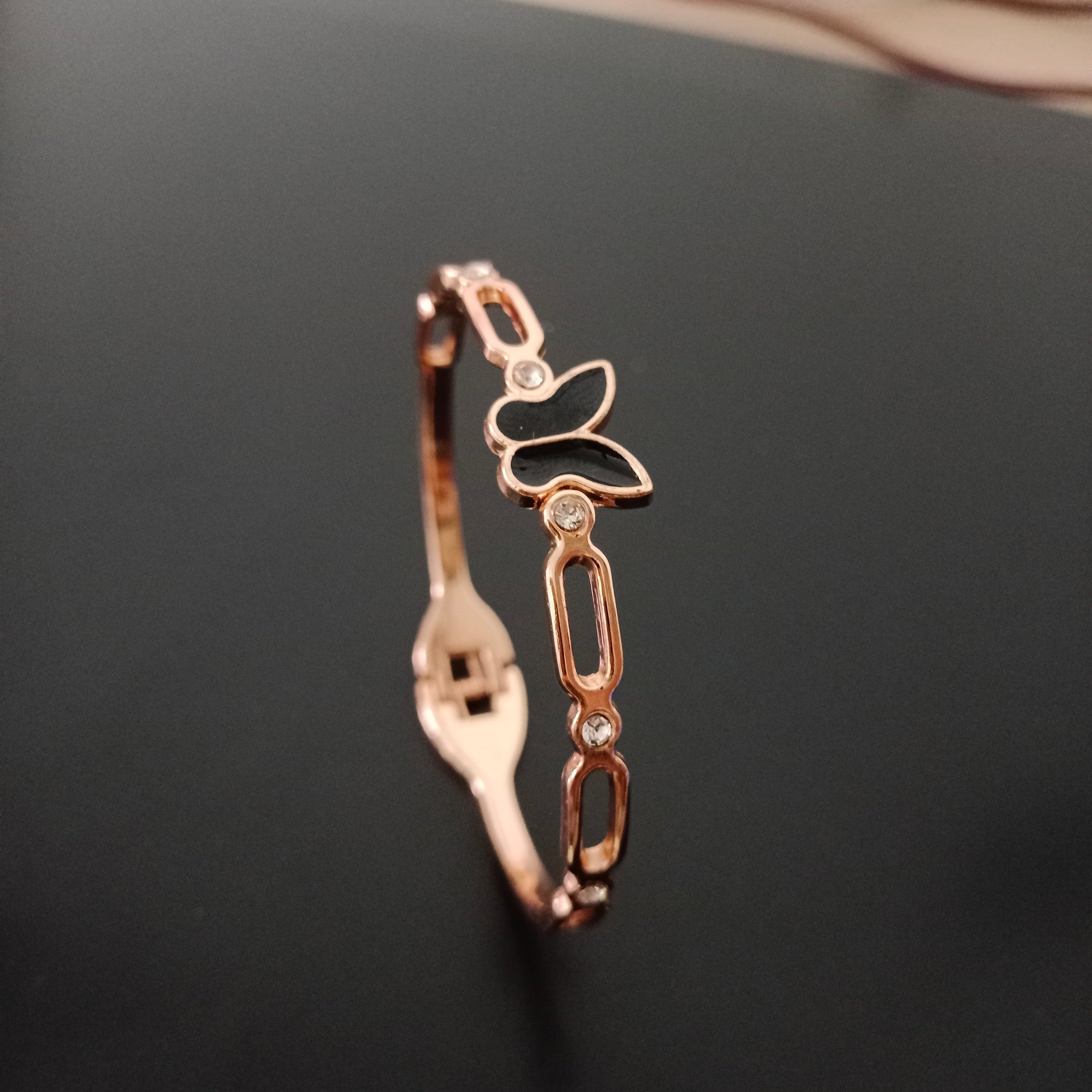 Chic Black Butterfly Rose Gold Bracelet for Women