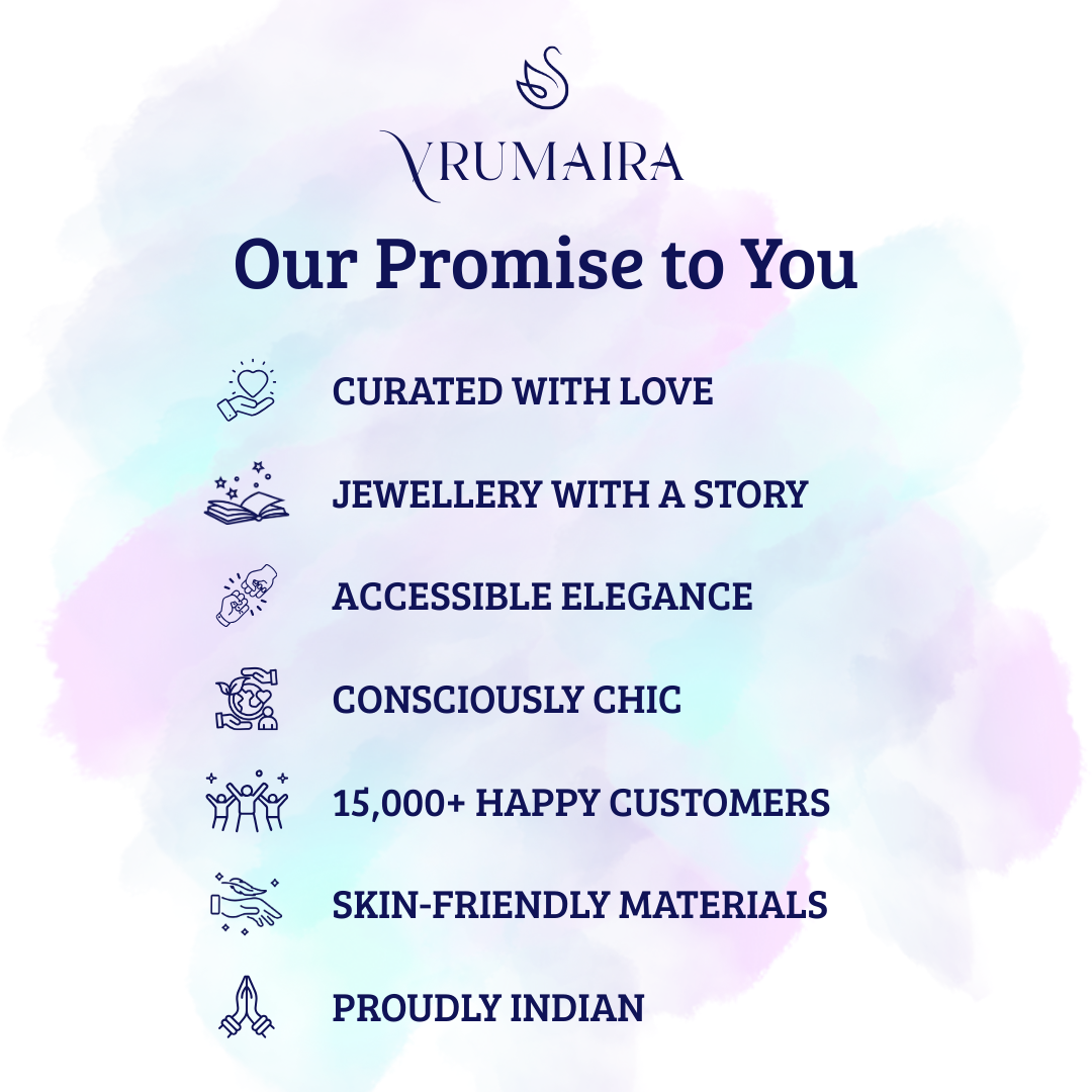 Vrumaira brand promise with icons and text on a gradient background