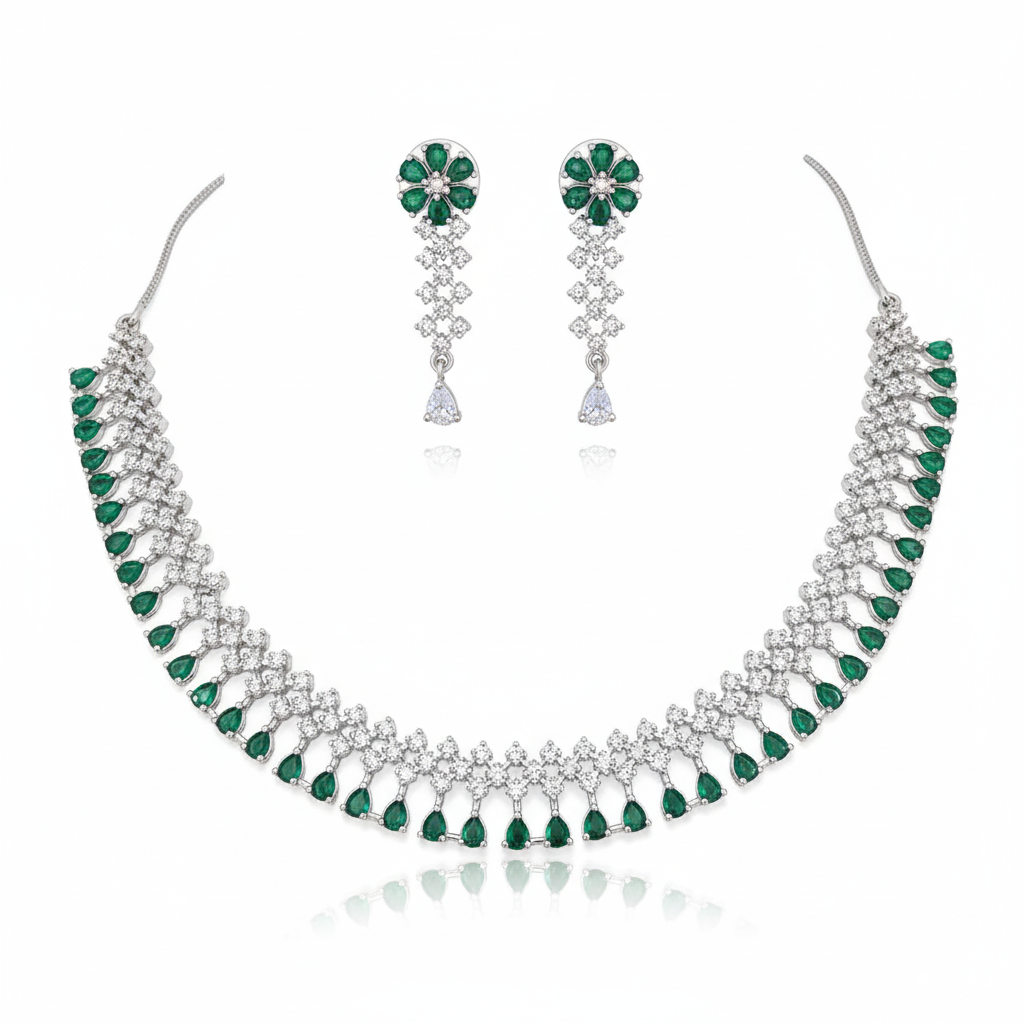 Classic AD Gemstone Teardrop Necklace Set