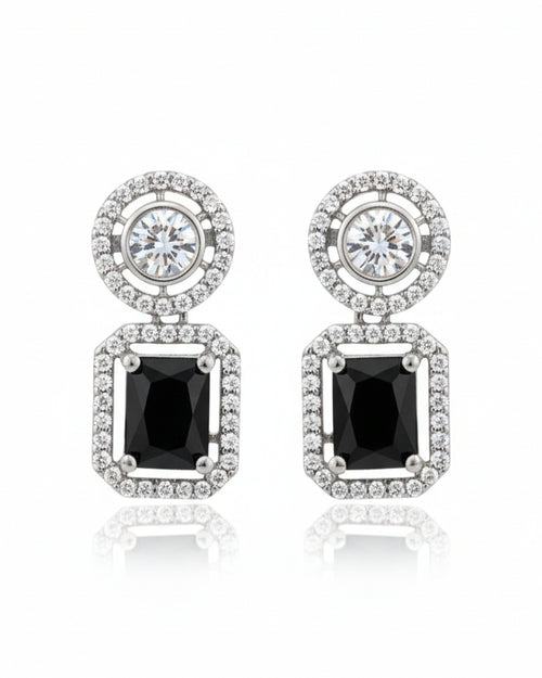 Black Emerald-Cut Concentric Earrings