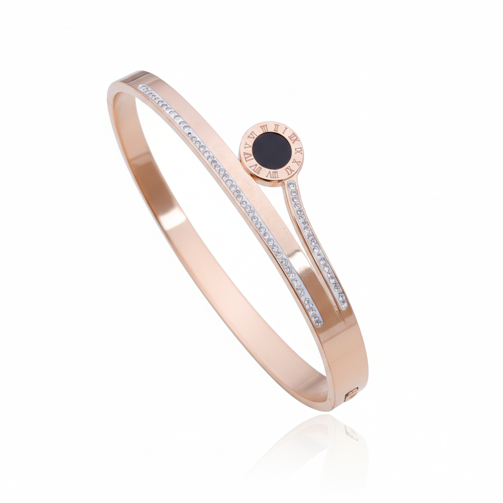 Chic Rose Gold Roman Numeral AD Kada Bracelet