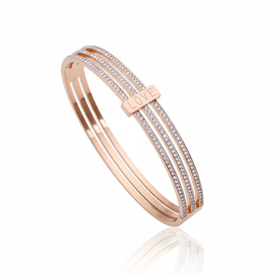 Rose Gold LOVE Engraved Pave AD Kada Bracelet