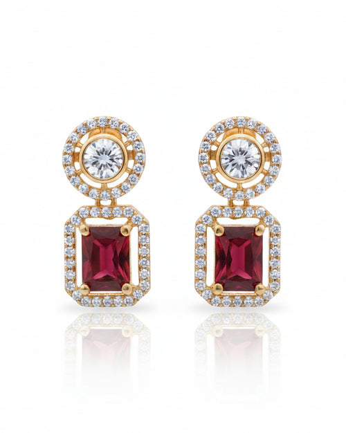 Red Emerald-Cut Concentric Earrings