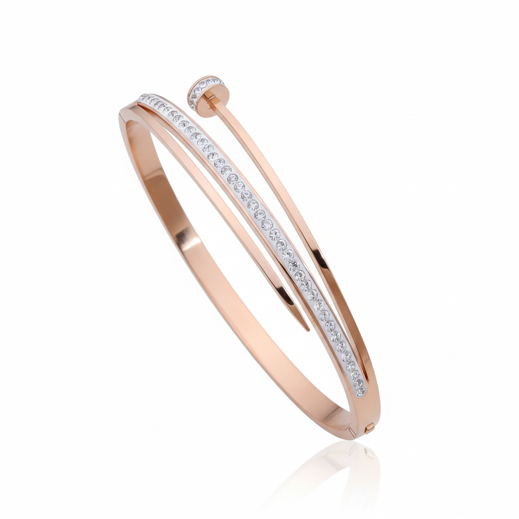 Iconic Rose Gold Pave Nail AD Kada Bracelet
