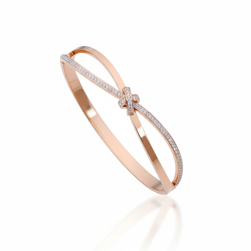 Elegant Rose Gold Sparkling Knot AD Kada Bracelet
