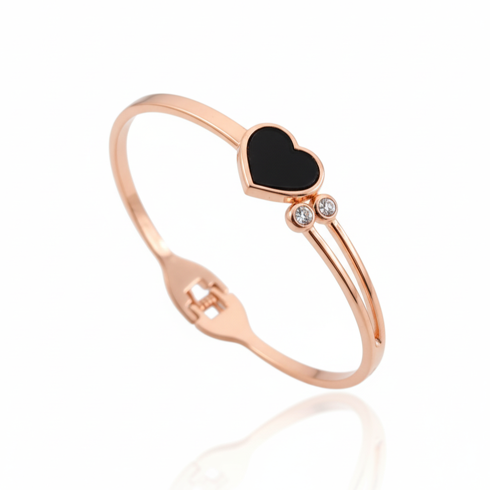 Black Heart Rose Gold Bracelet Kada