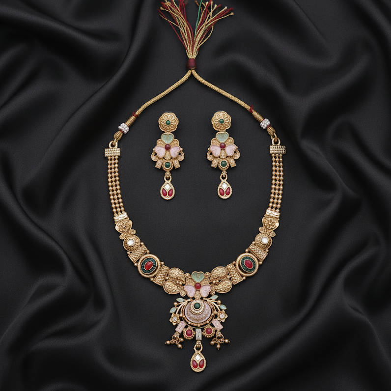 Delicate Floral Matte Gold Hasli Set