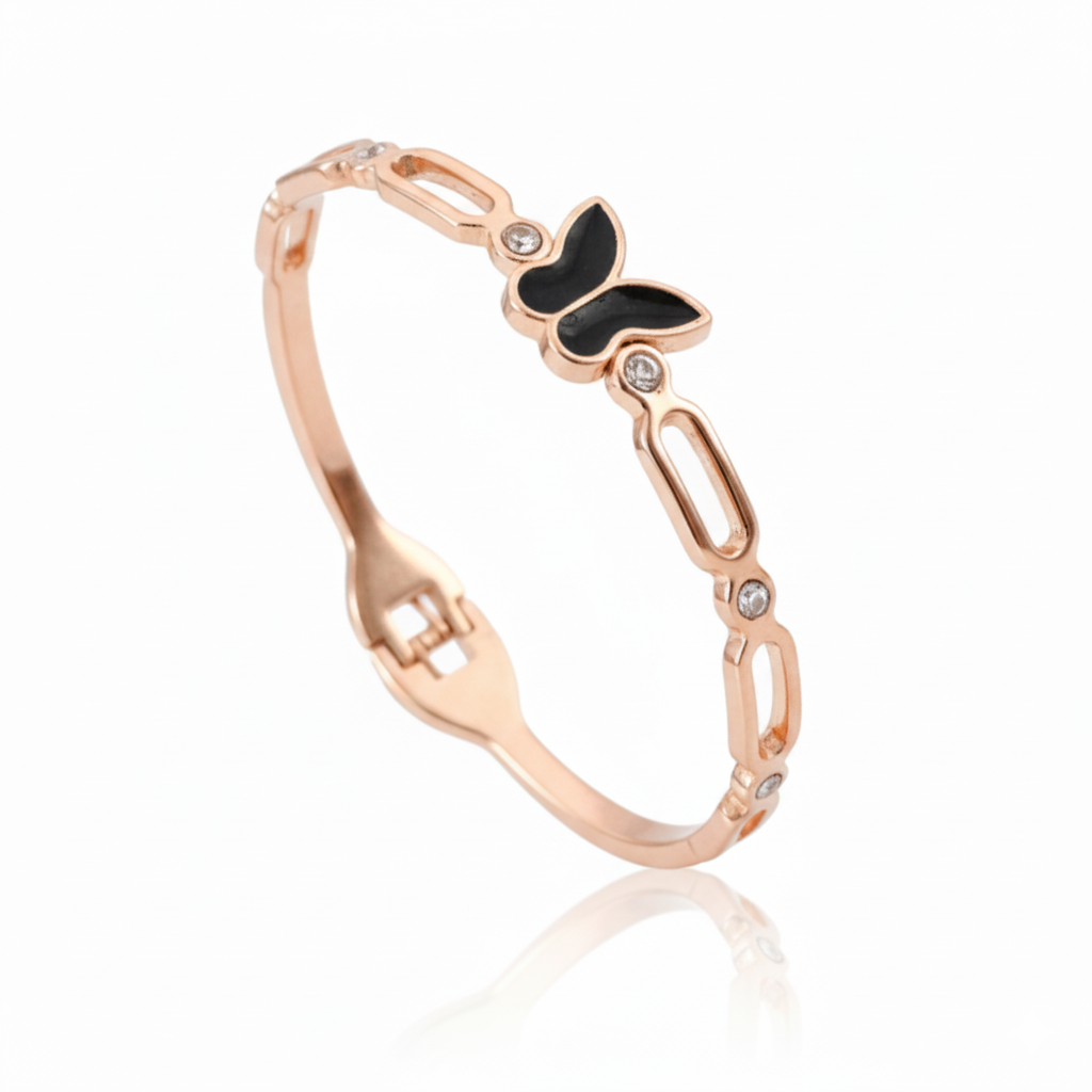 Chic Black Butterfly Rose Gold Bracelet for Women