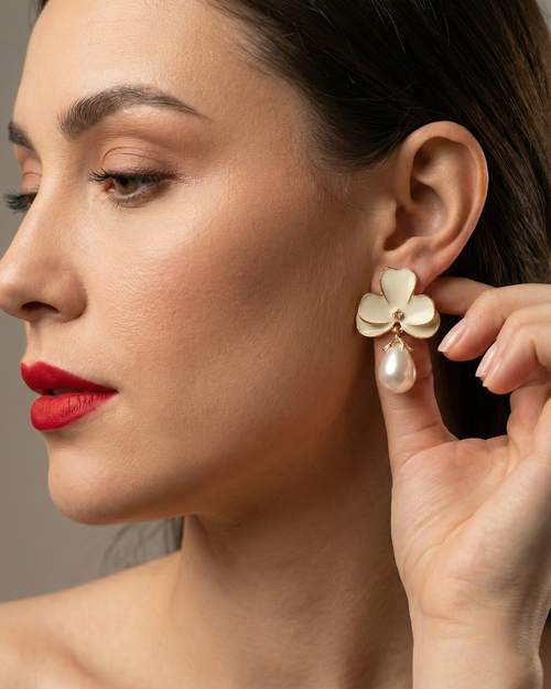 Ivory Blossom Pearl Earrings