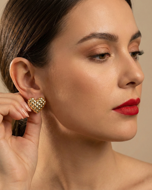 Gilded Matelassé Heart Earrings