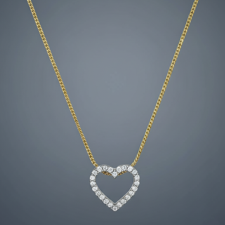 Elegant Two-Tone Diamond Pave Heart Necklace