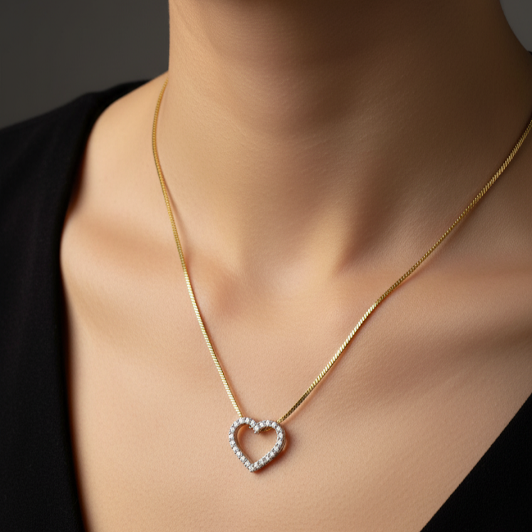 Elegant Two-Tone Diamond Pave Heart Necklace