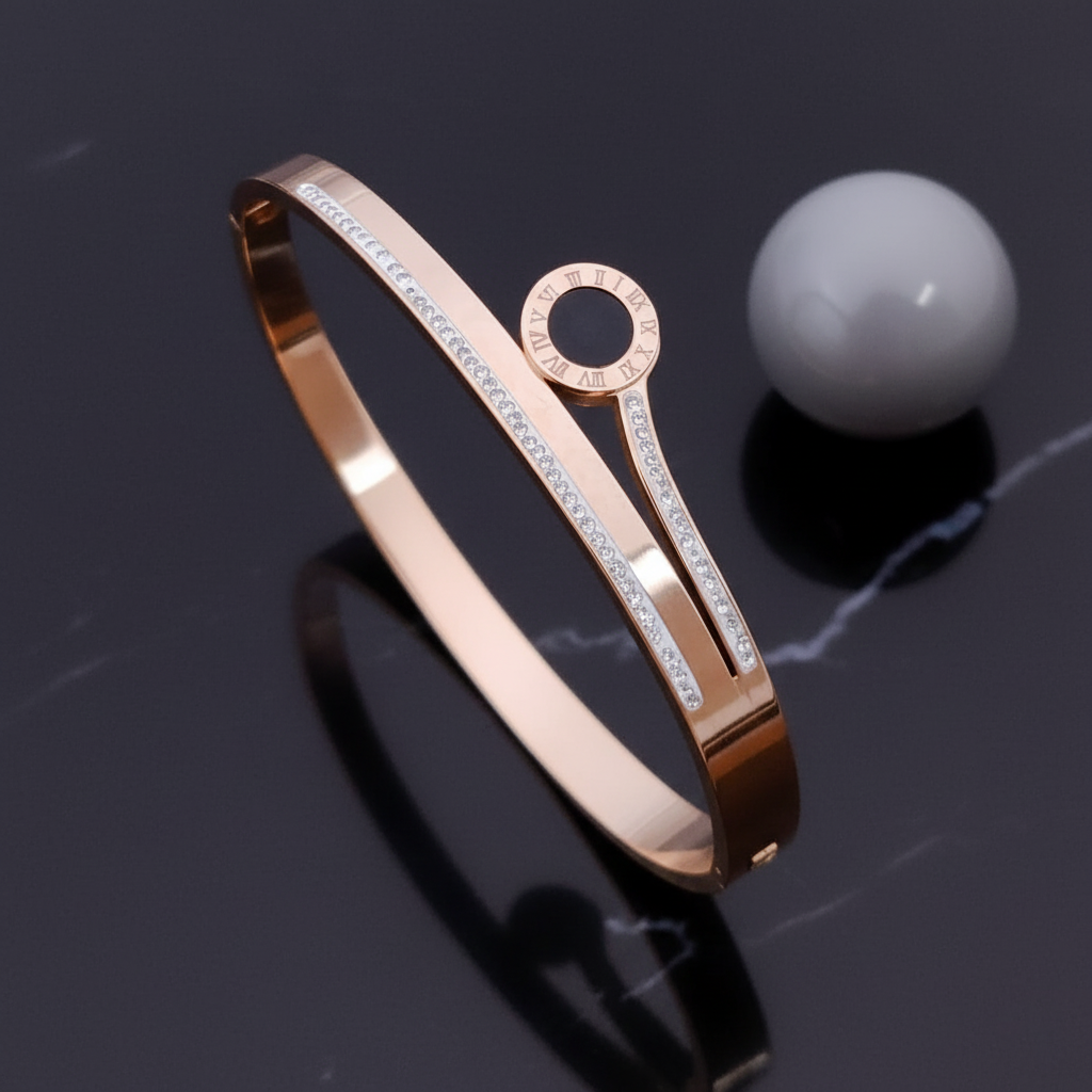 Chic Rose Gold Roman Numeral AD Kada Bracelet