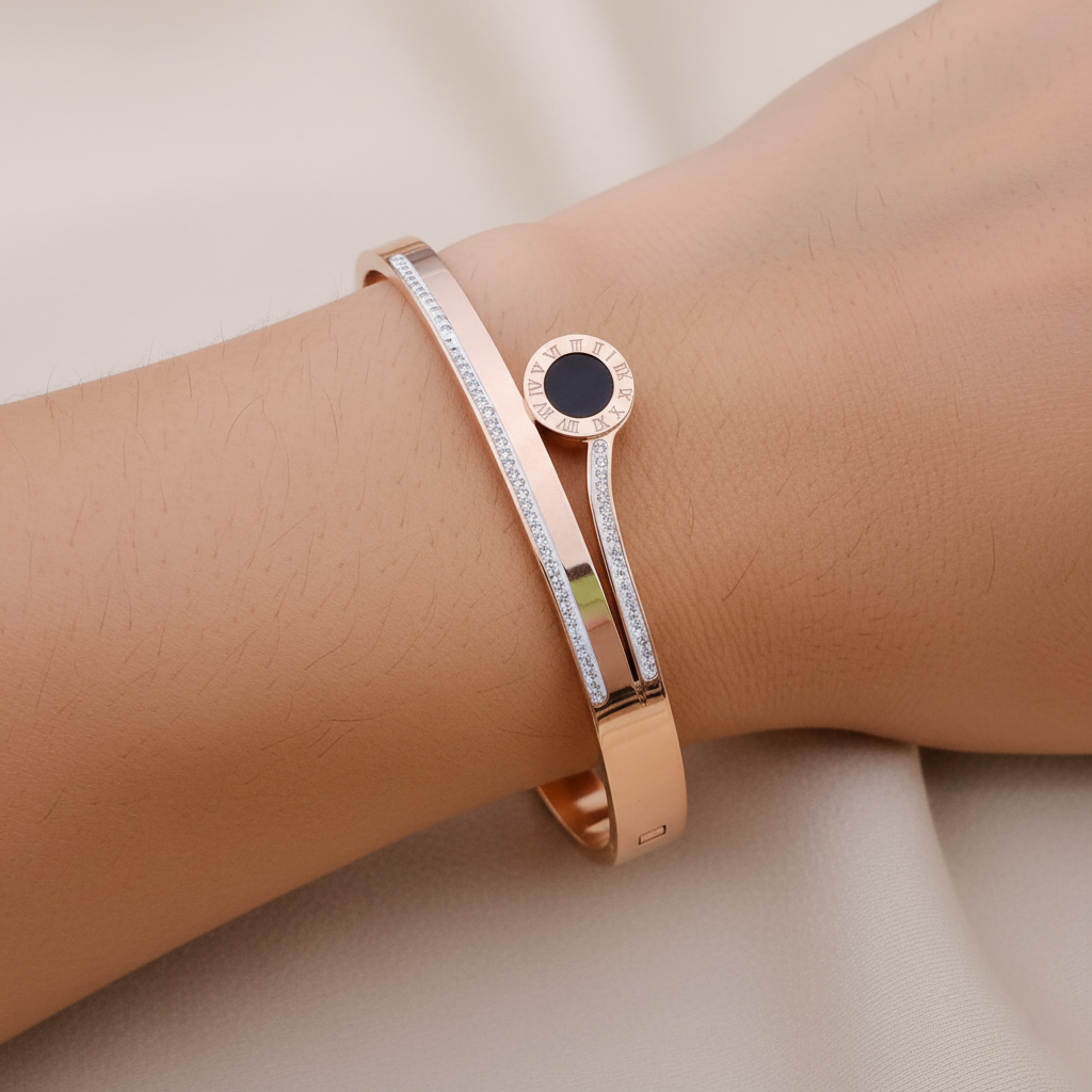 Chic Rose Gold Roman Numeral AD Kada Bracelet