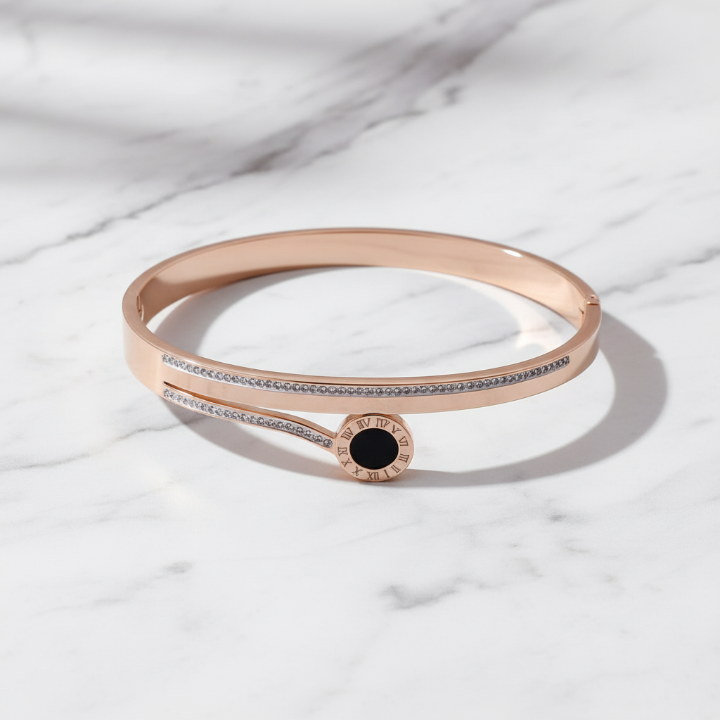 Chic Rose Gold Roman Numeral AD Kada Bracelet