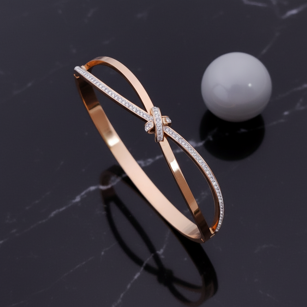 Elegant Rose Gold Sparkling Knot AD Kada Bracelet