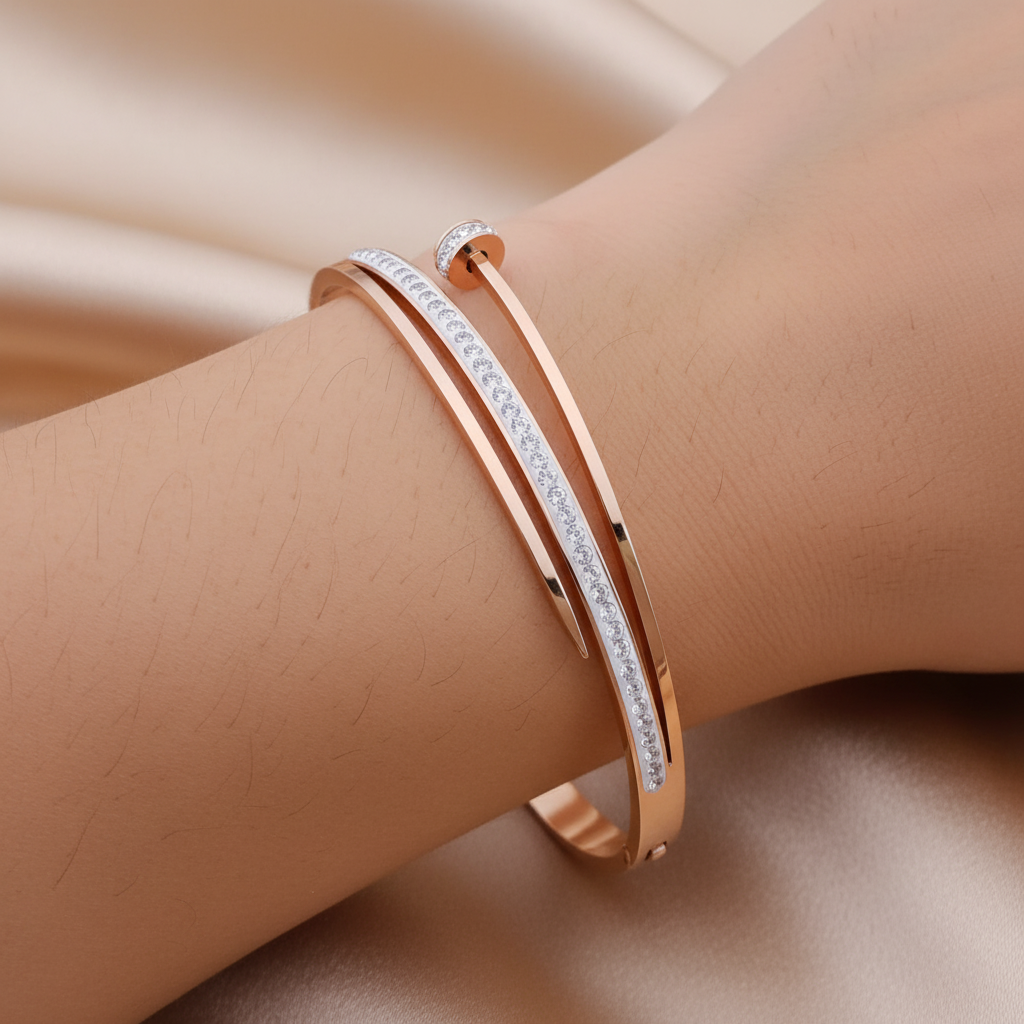 Iconic Rose Gold Pave Nail AD Kada Bracelet