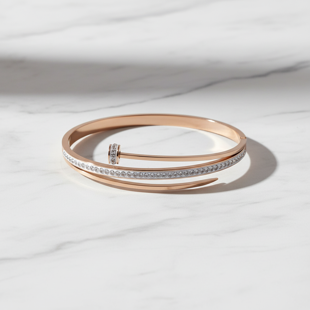 Iconic Rose Gold Pave Nail AD Kada Bracelet