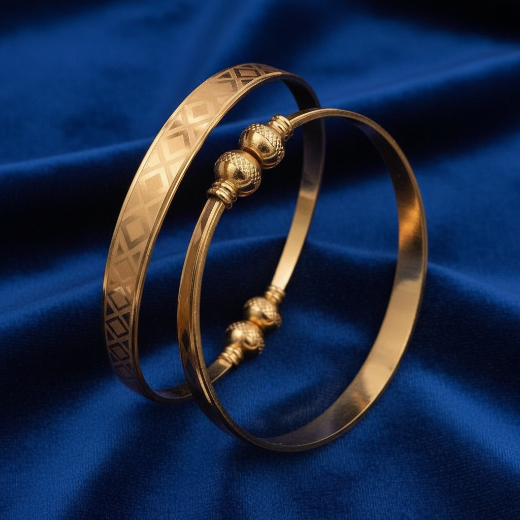 Modern Gold Plated Argyle Pattern Kangan Set