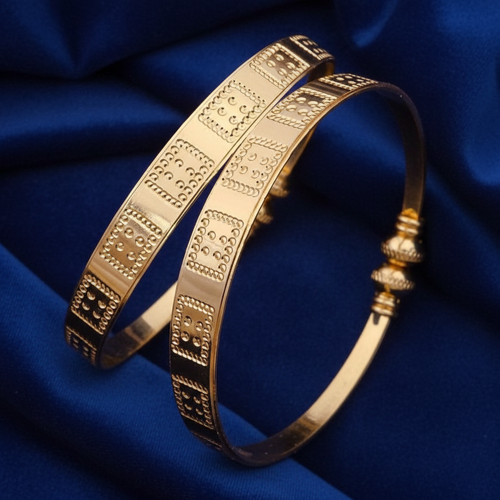 Intricate Gold Plated Textured Kangan Pair