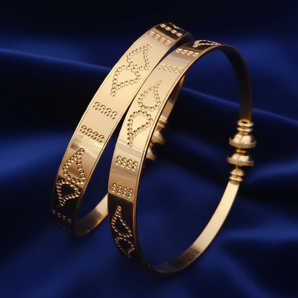 Delicate Gold Plated Dotted Heart-Like Motifs Kangan Pair