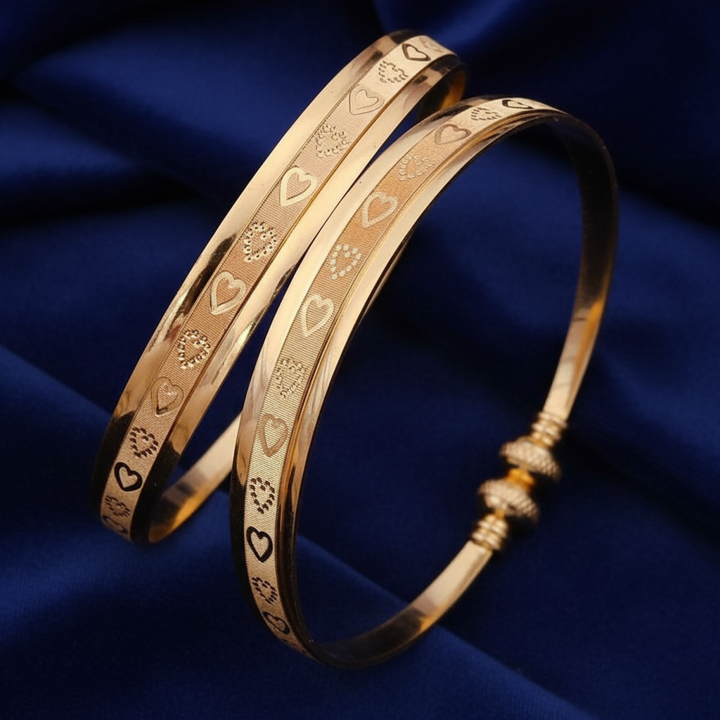 Romantic Gold Plated Engraved Heart Kangan Pair