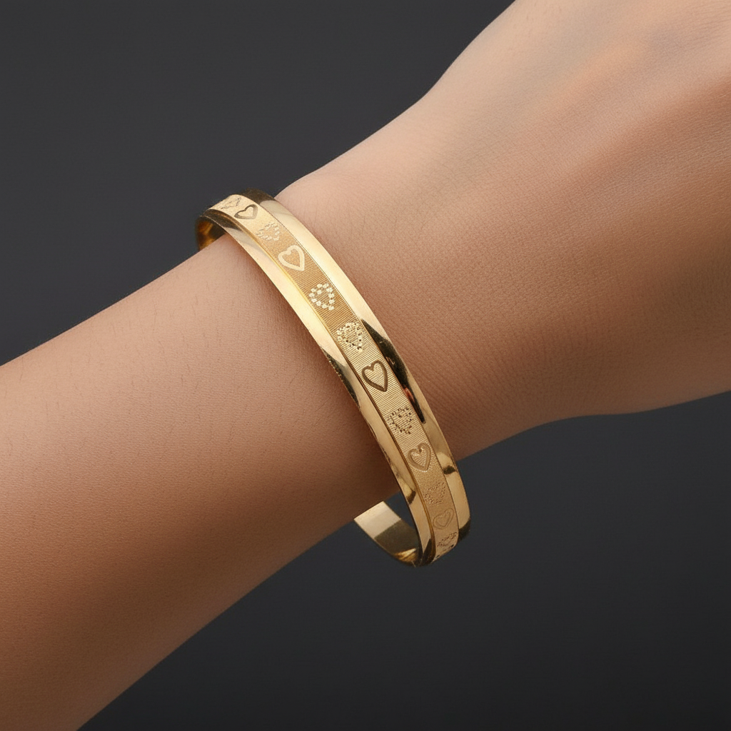 Romantic Gold Plated Engraved Heart Kangan Pair