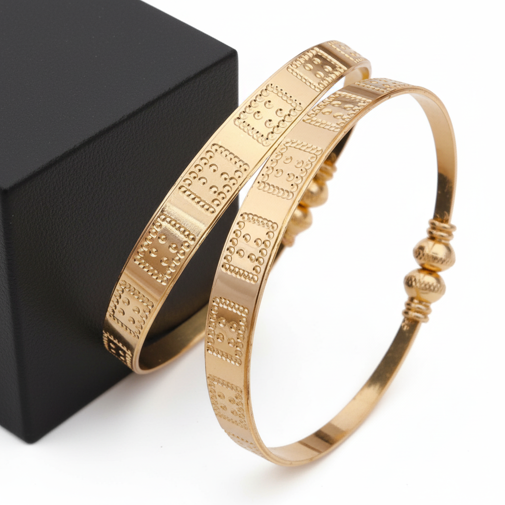 Intricate Gold Plated Textured Kangan Pair