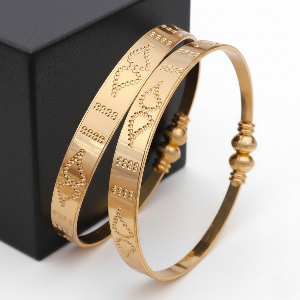 Delicate Gold Plated Dotted Heart-Like Motifs Kangan Pair