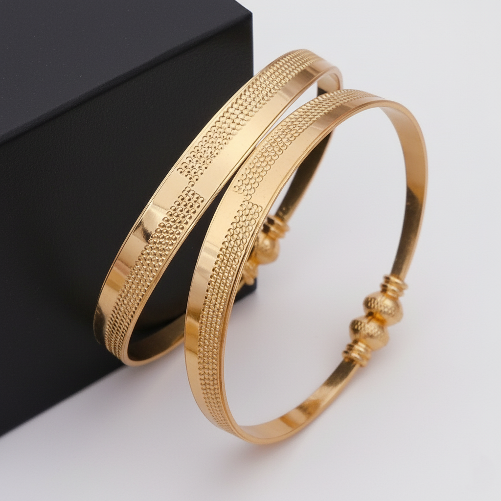 Subtle Textured Gold Plated Kangan Pair