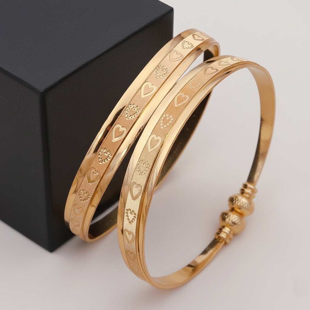 Romantic Gold Plated Engraved Heart Kangan Pair