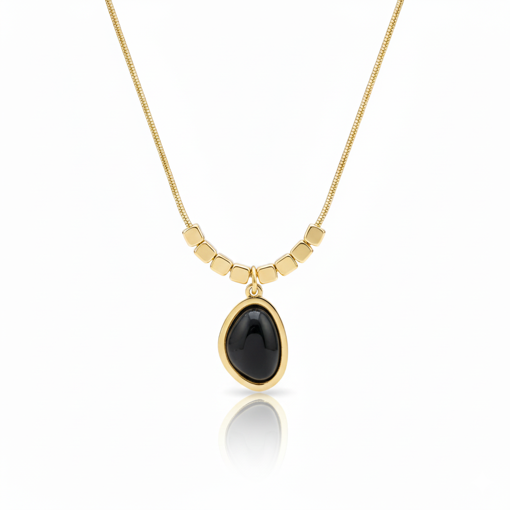Modern Gold Plated Organic Pebble Stone Necklace
