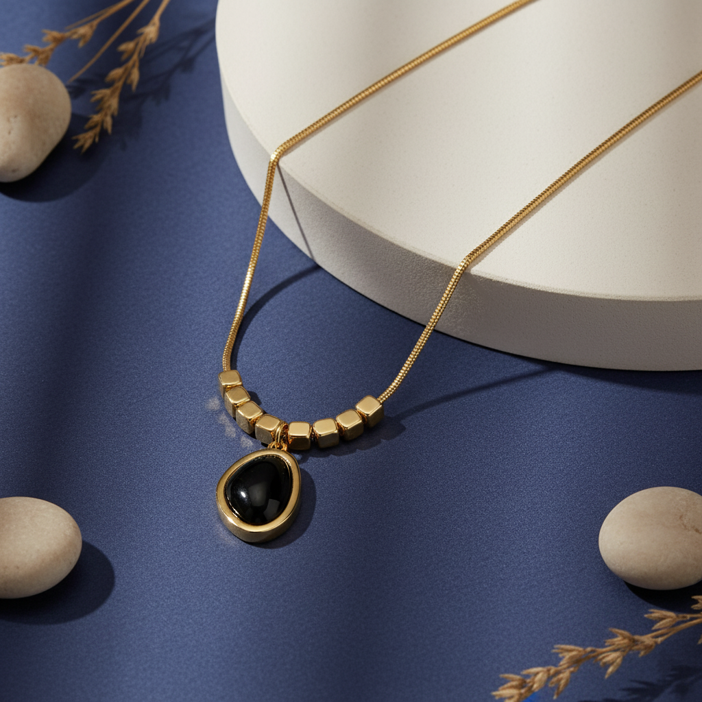 Modern Gold Plated Organic Pebble Stone Necklace