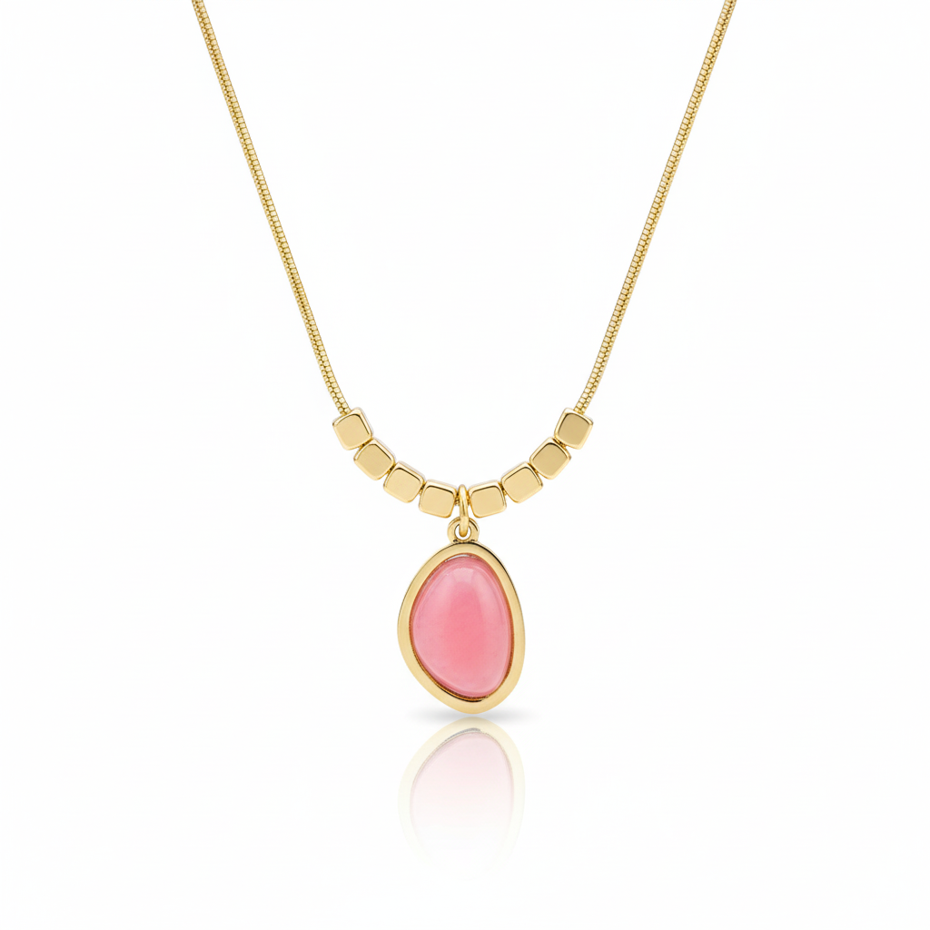 Modern Gold Plated Organic Pebble Stone Necklace