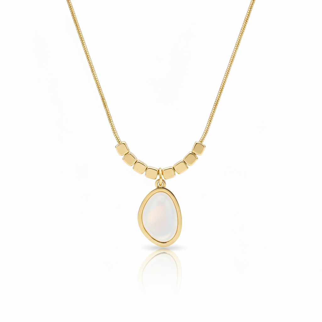 Modern Gold Plated Organic Pebble Stone Necklace