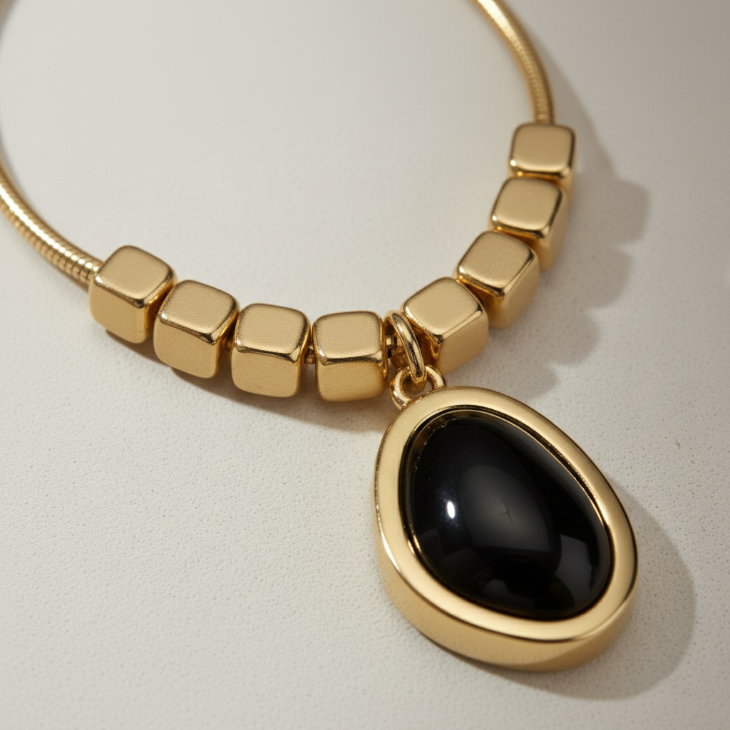 Modern Gold Plated Organic Pebble Stone Necklace