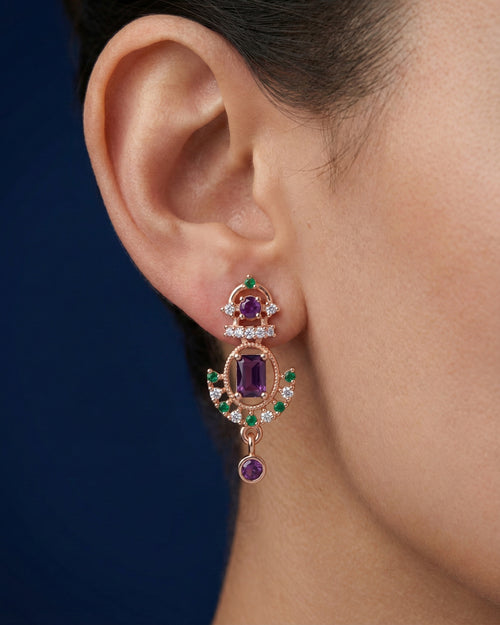 Regal Emerald-Cut Ornate Dangles