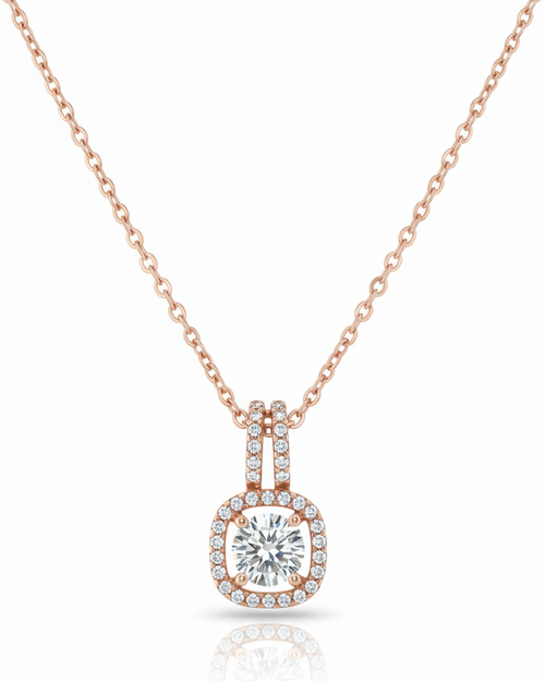 Rose Gold Square Halo Necklace