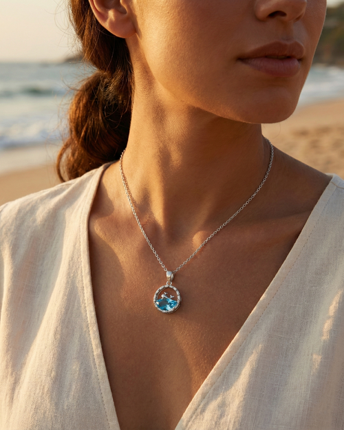 Azure Dolphin Wave Halo Necklace