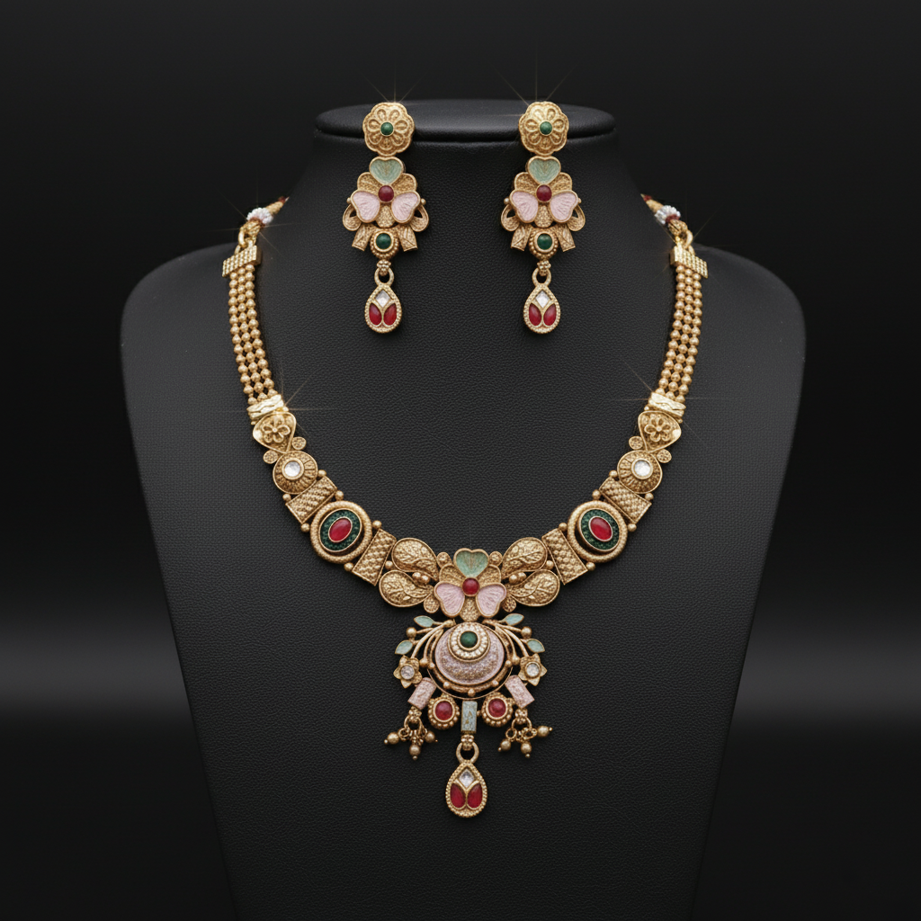 Delicate Floral Matte Gold Hasli Set